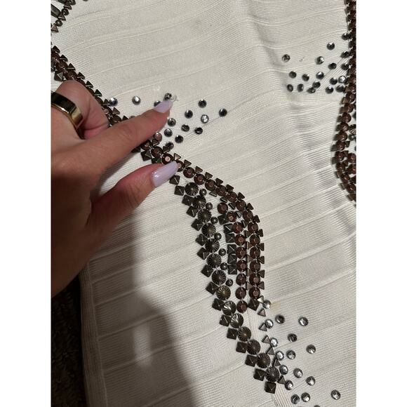 Herve Leger Dress White Suriya Alabaster Silver Beaded XS NWT - Picture 4 of 10